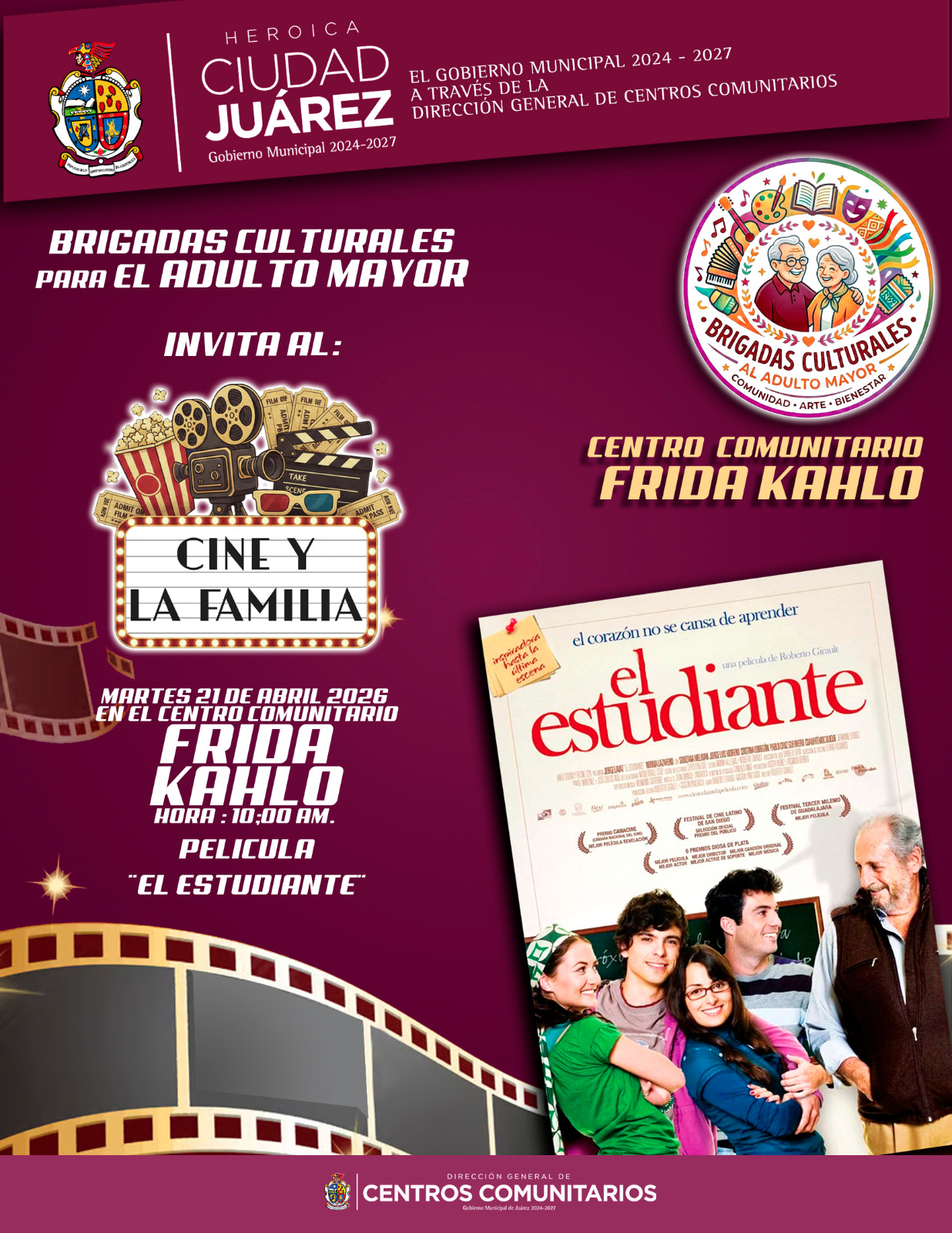 Invitan a función de cine en Centro Comunitario Frida Kahlo.