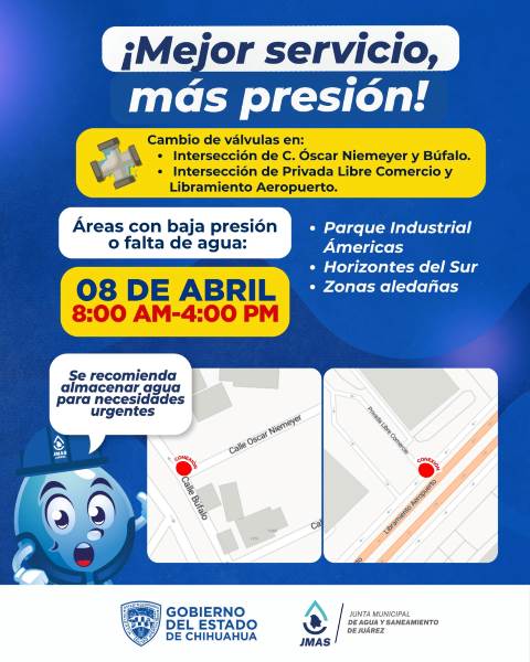 JMAS realizará cambio de válvulas y afectará suministro de agua este miércoles