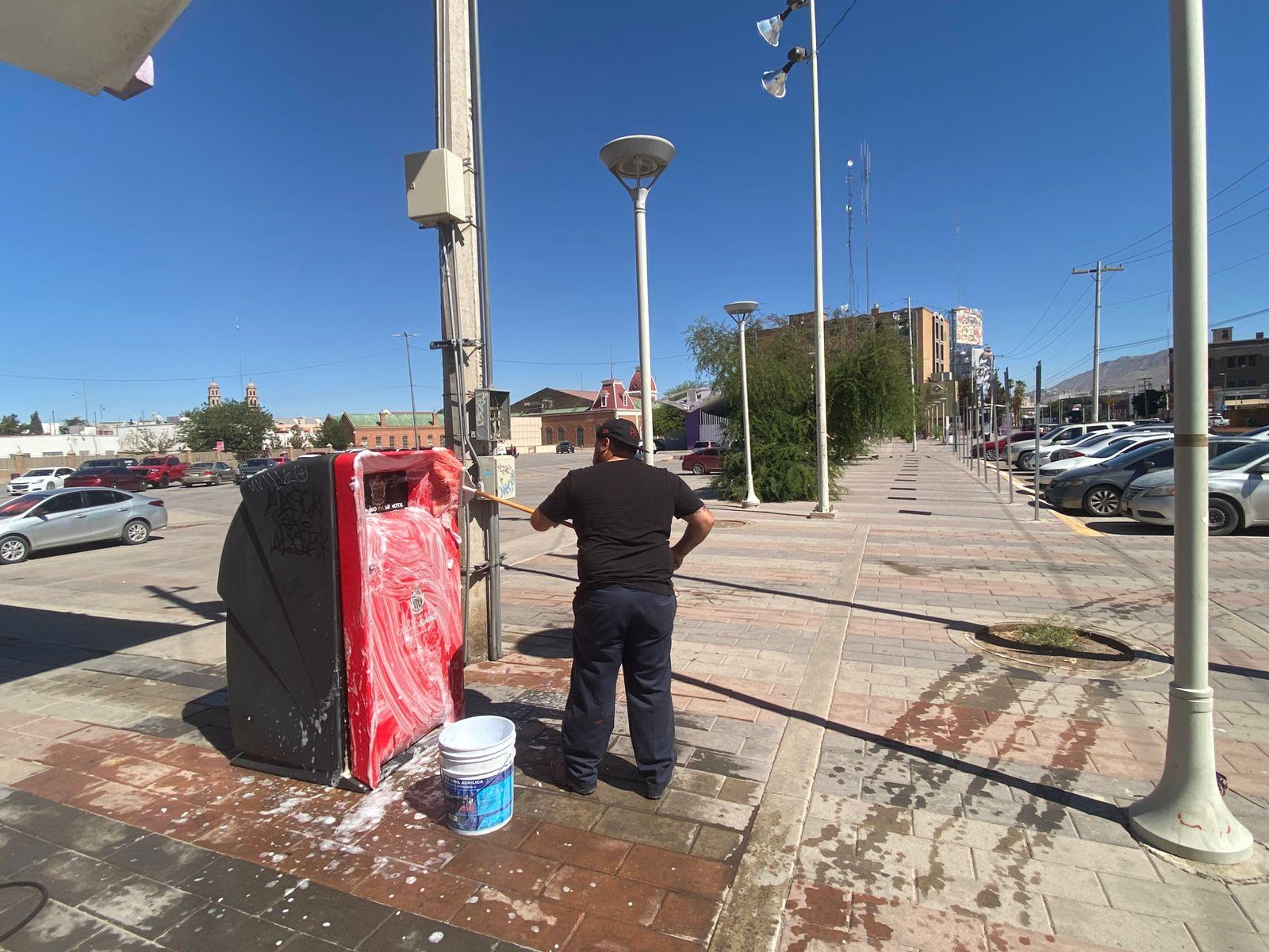 Refuerzan labores de limpieza en el Centro Histórico de Juárez