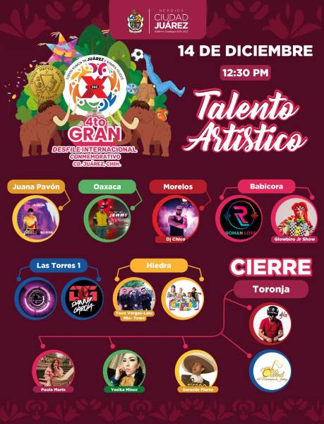 Anuncian programa artístico para el Gran Desfile Conmemorativo del 14 de diciembre