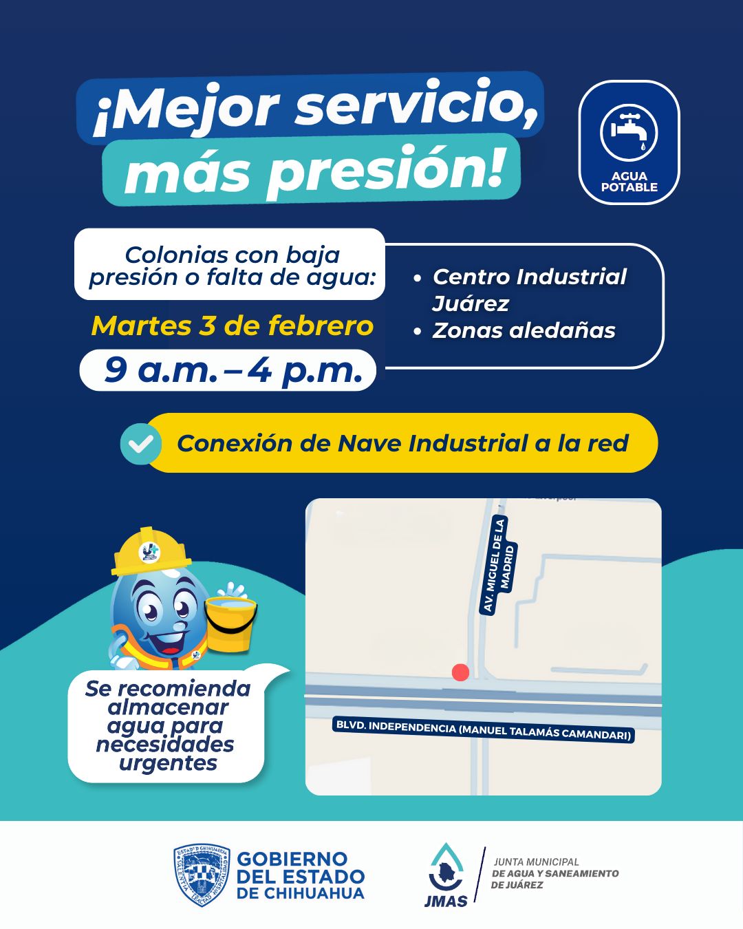 Anuncia JMAS obras de conexión de una nave industrial a la red de agua.