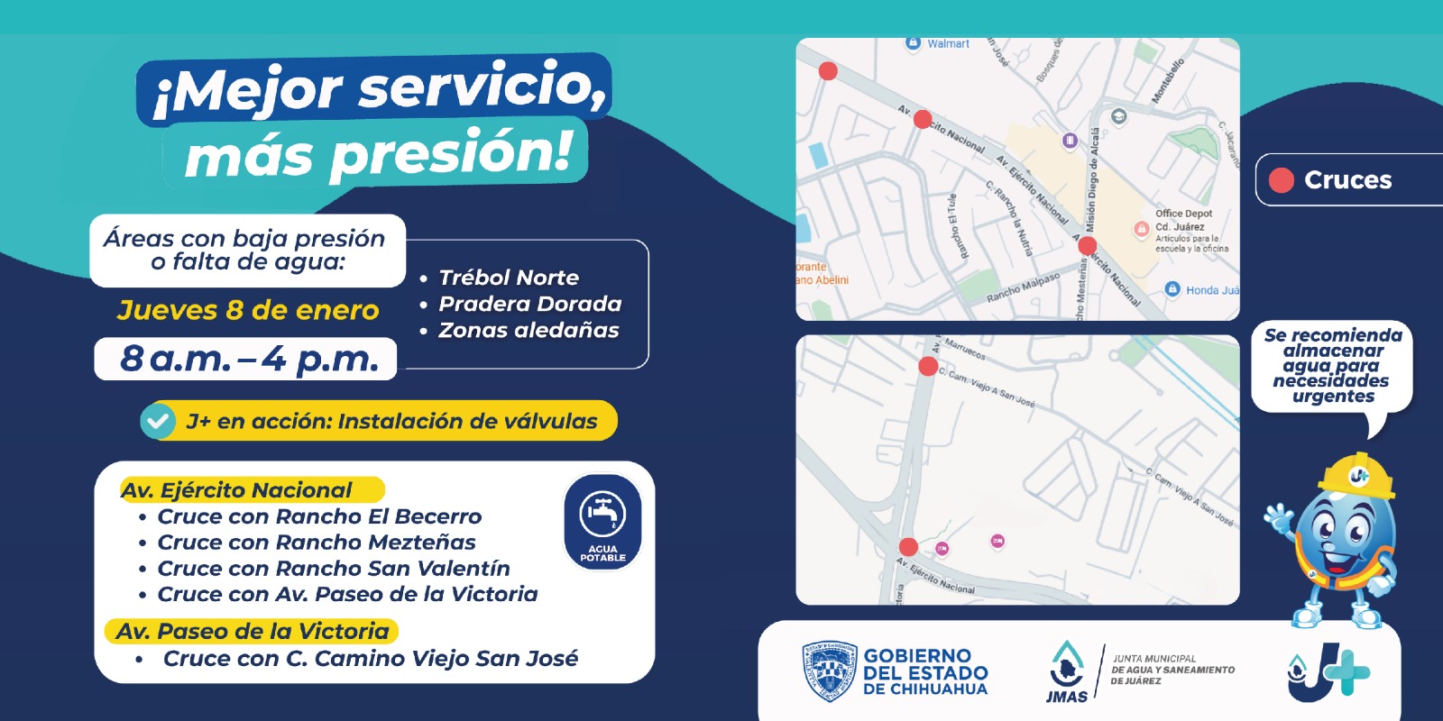 Anuncia JMAS suspensión del servicio en varias colonias por instalacion de válvulas.