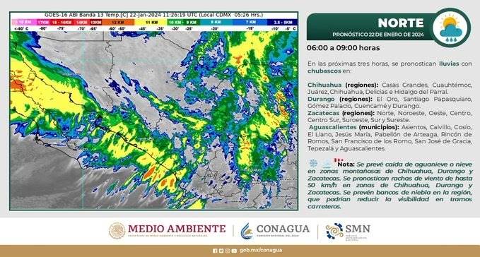 Mantienen aviso preventivo por vientos, lluvias y probabilidad de nieve