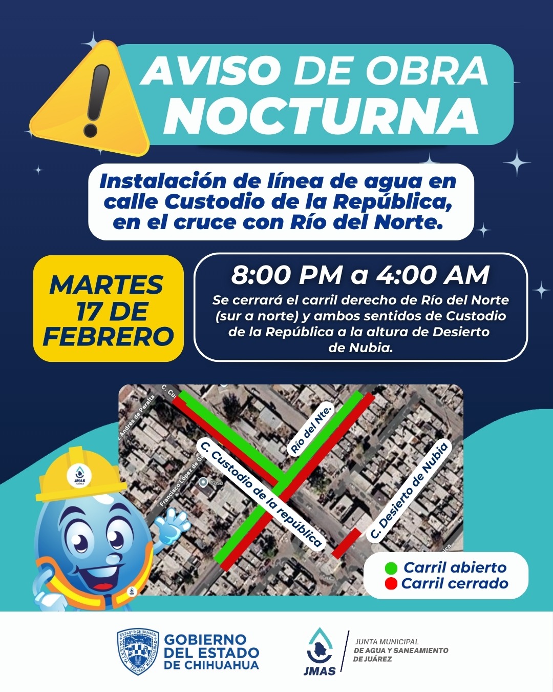 Anuncia JMAS obra nocturna dentro de esquema de sectorización.