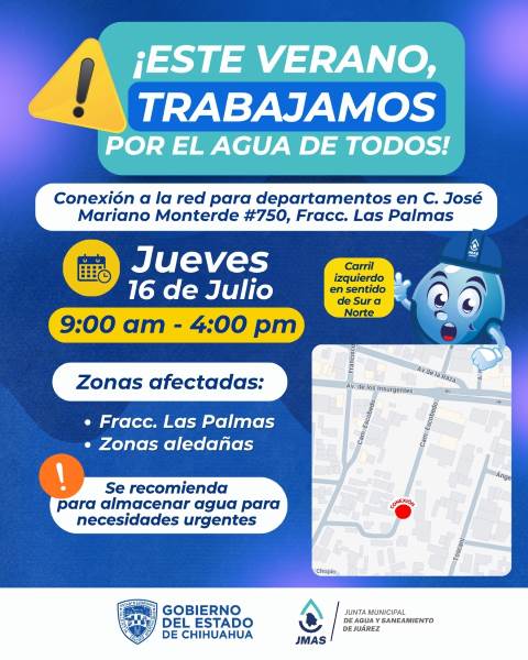 JMAS suspenderá el servicio de agua en Las Palmas por trabajos de conexión a la red