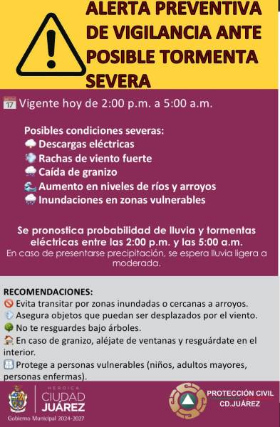 Alerta por posible tormenta en ciudad Juárez