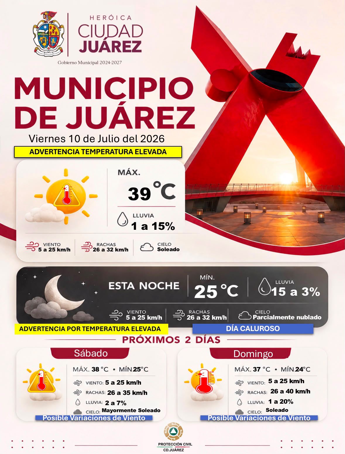 Mantienen alerta por calor de hasta 39 grados en Ciudad Juárez
