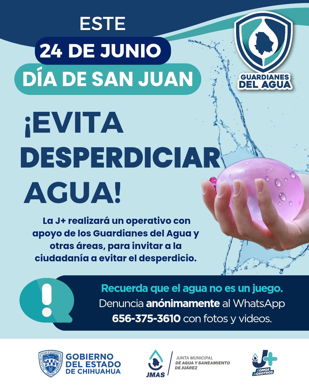 Anuncia JMAS operativo especial para evitar desperdicio de agua en día de San Juan.