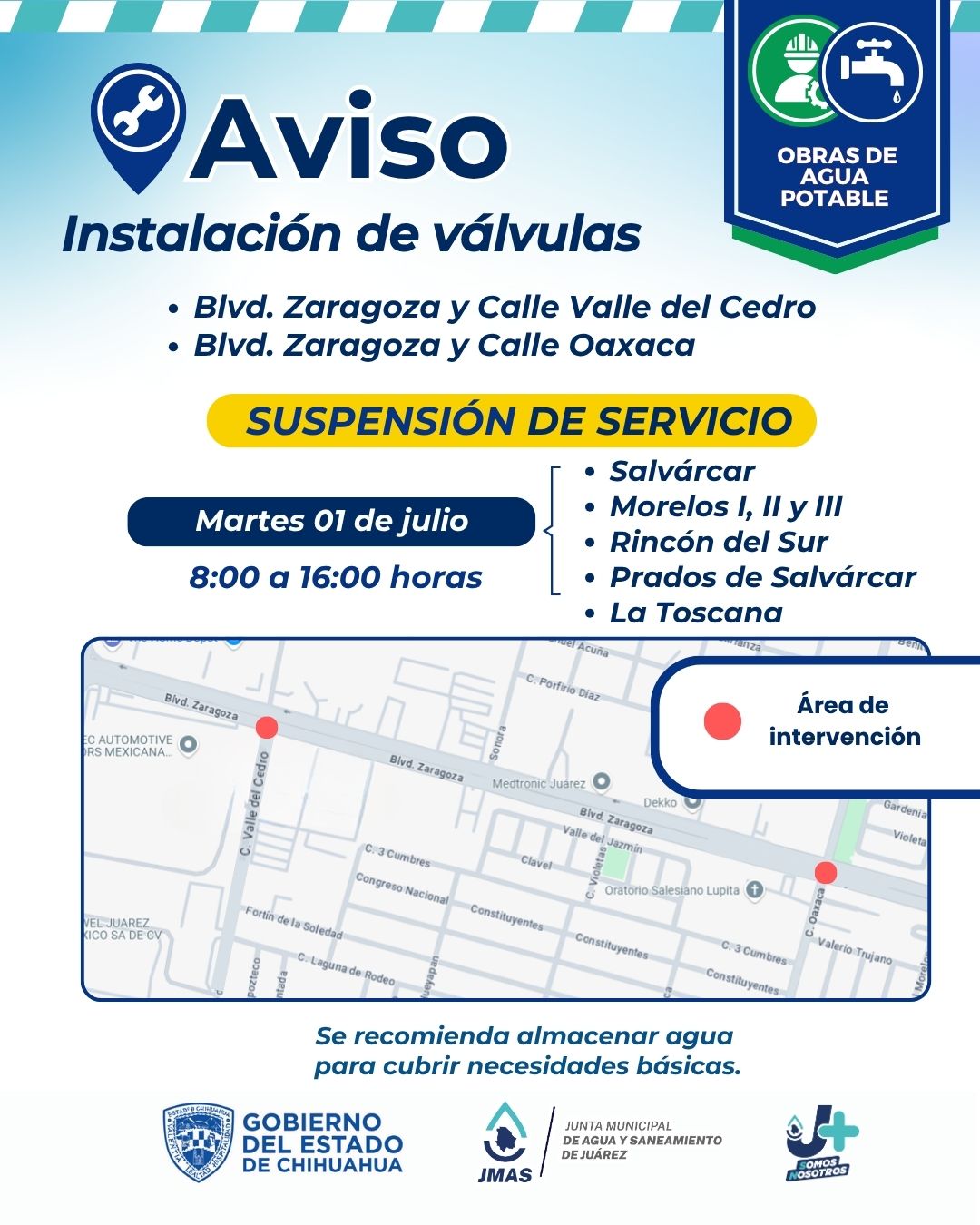 Inicia JMAS sustitución de válvulas en la colonia Salvárcar.