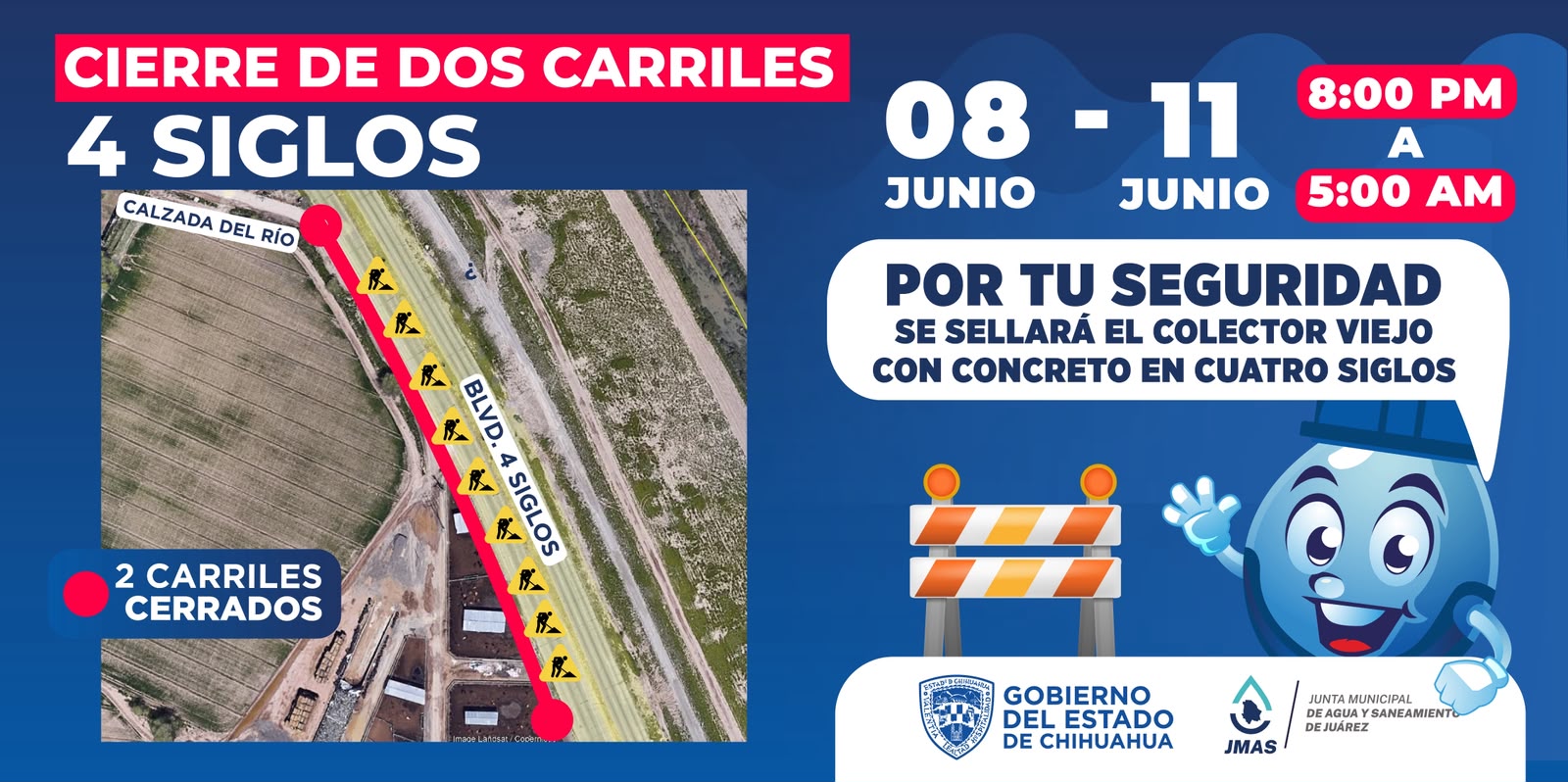 Trabajará JMAS durante dos semanas en el relleno de concreto del antiguo colector IV Siglos.