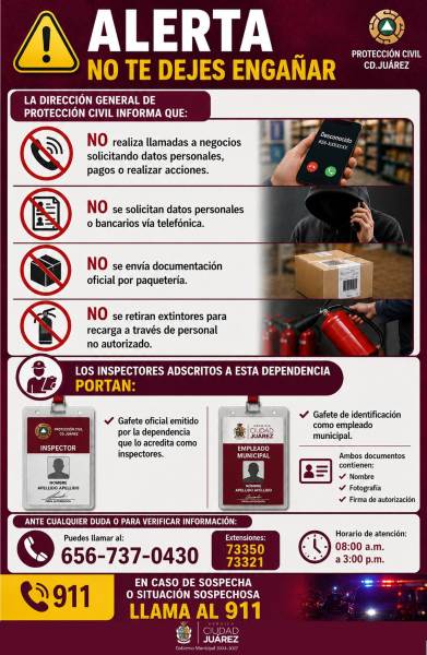 Emite Protección Civil alerta por intentos de fraude en Ciudad Juárez