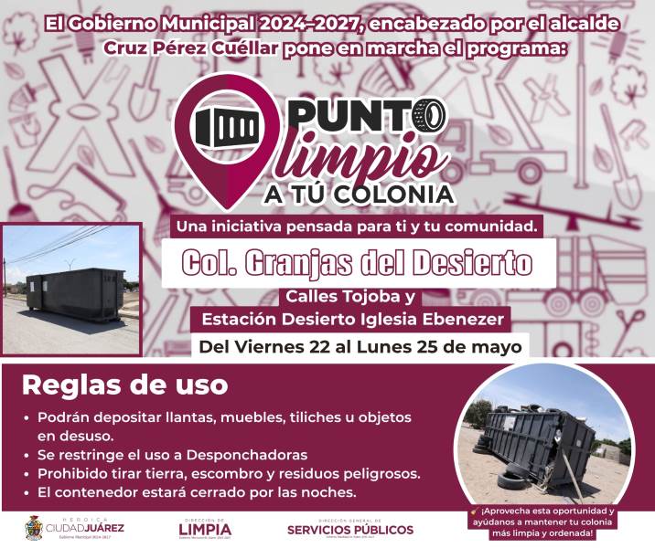 Instalan cuatro Puntos Limpios en distintos sectores de Ciudad Juárez