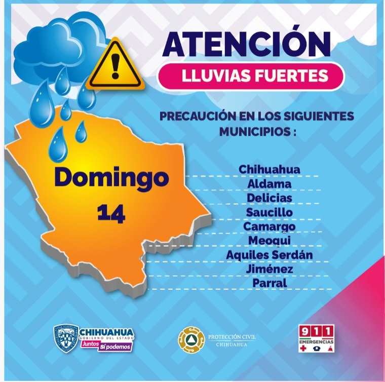 Alerta Protección Civil Estatal por temporal lluvioso durante el fin de semana