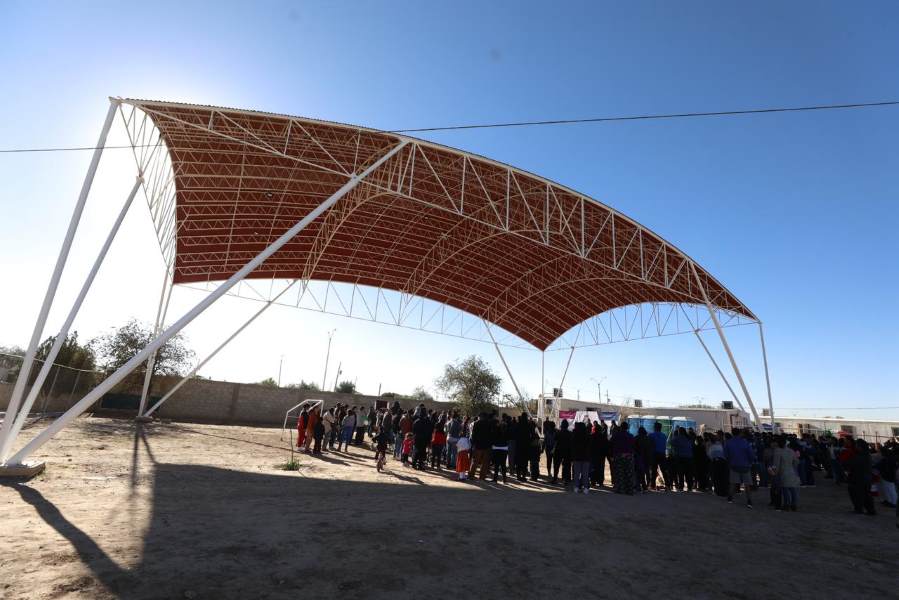 Entrega Presidente Cruz Pérez Cuellar domos en escuelas de Riberas del Bravo