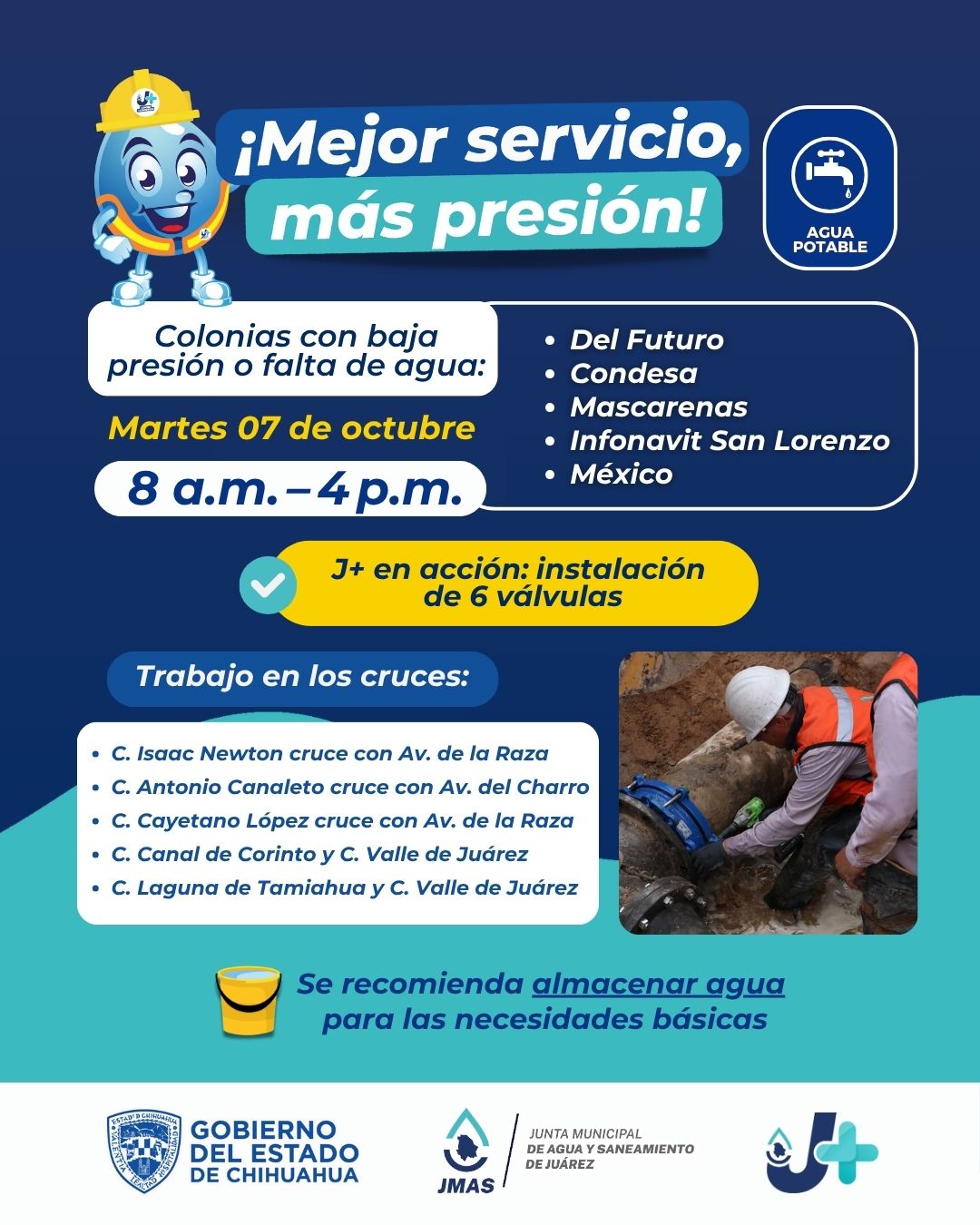 Recuerda que hoy suspenderán temporal servicio agua potable en algunos sectores