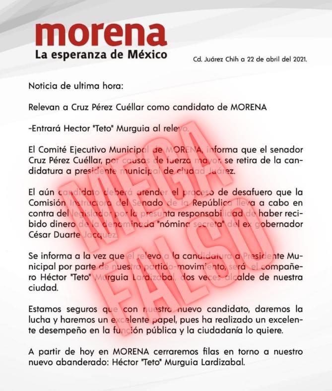 Desmiente Cruz Pérez Cuellar supuesto relevo de su candidatura